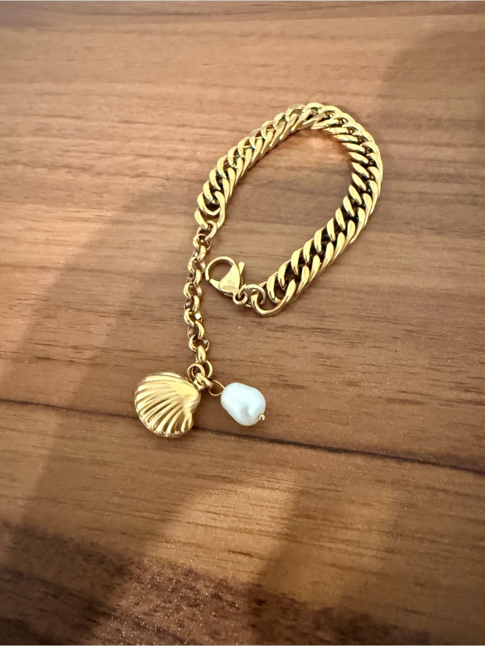 Gold Shell & Pearl Charm Chain Bracelet - Women Jewelry